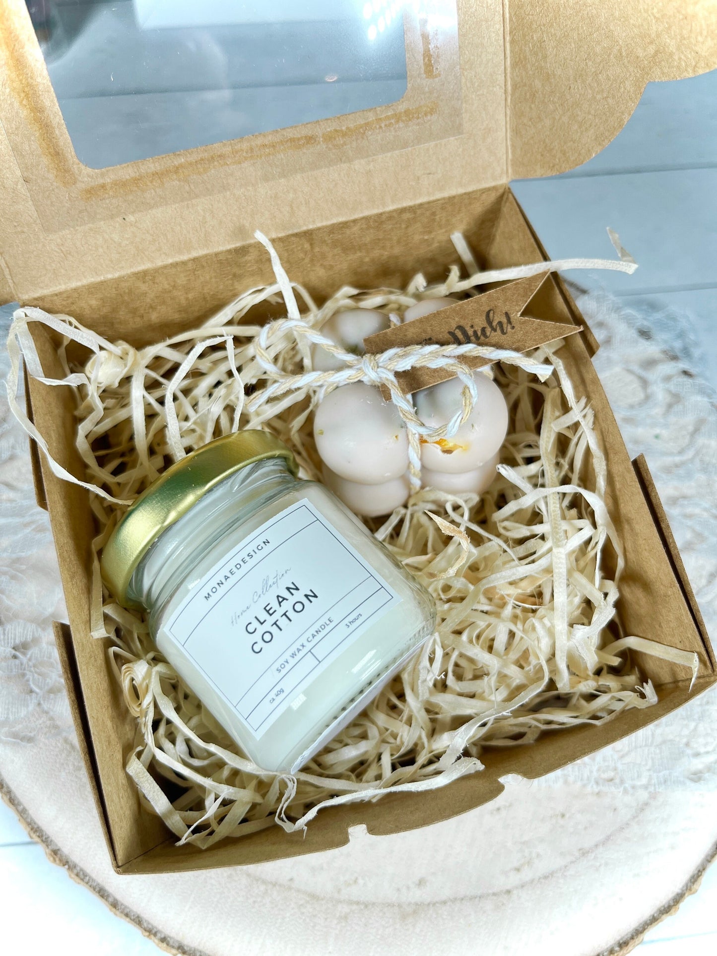 Geschenkset • Kleines Geschenk • Mini-Duftkerze und Bubblekerze