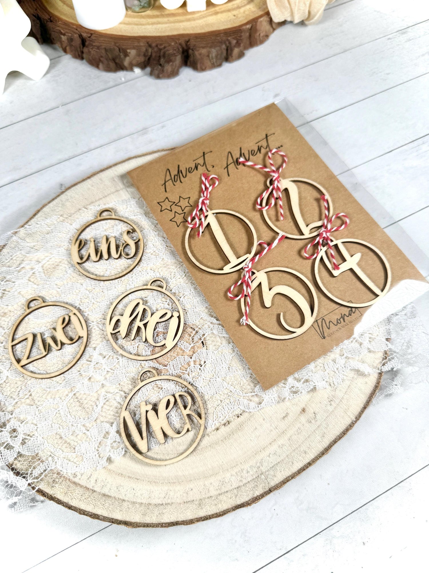 Adventskranz-Zahlen • Anhänger • Weihnachten • Holz 4er Set • Deko